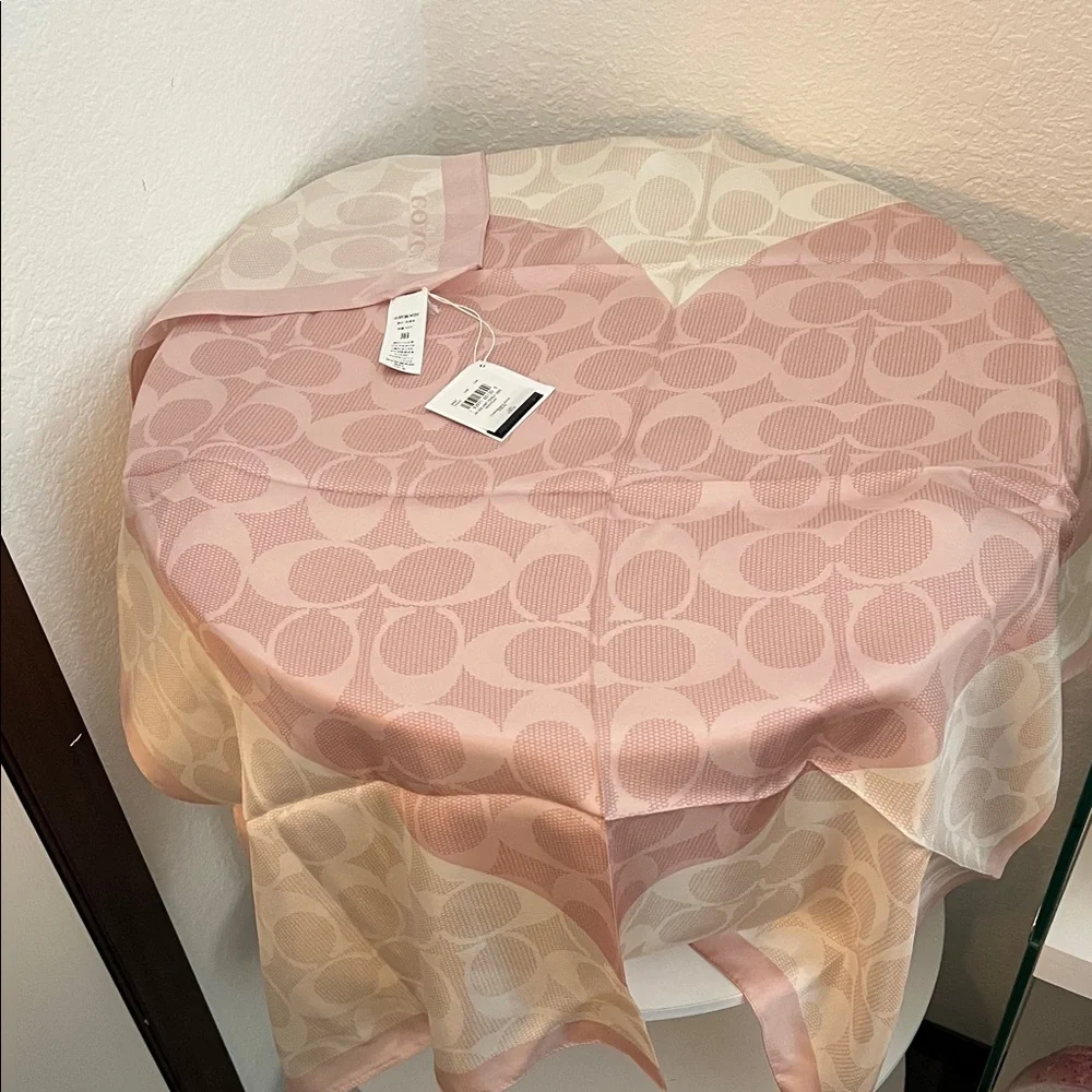 Coach Heart Scarf Elegant Pink and Cream